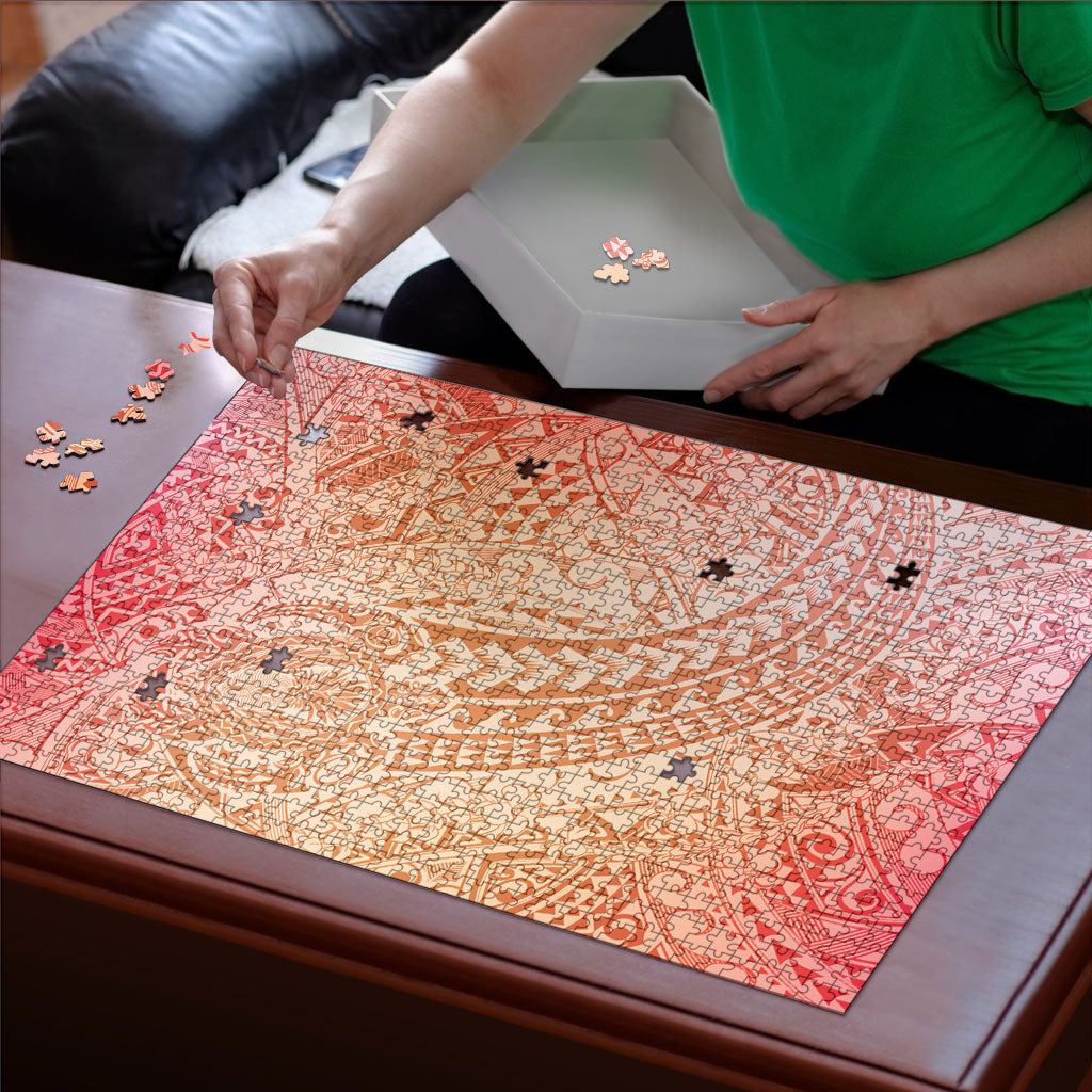 Hawaiian Turtles and Leis Puzzle Tribal Kakau Pattern Peach Fuzz Color