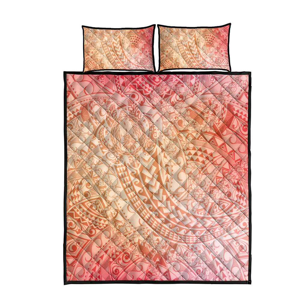 Hawaiian Turtles and Leis Quilt Bed Set Tribal Kakau Pattern Peach Fuzz Color