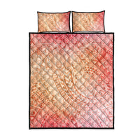 Hawaiian Turtles and Leis Quilt Bed Set Tribal Kakau Pattern Peach Fuzz Color