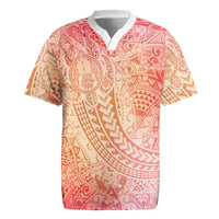 Hawaiian Turtles and Leis Rugby Jersey Tribal Kakau Pattern Peach Fuzz Color