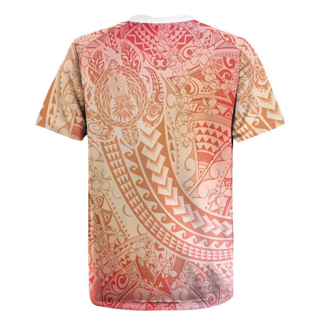 Hawaiian Turtles and Leis Rugby Jersey Tribal Kakau Pattern Peach Fuzz Color
