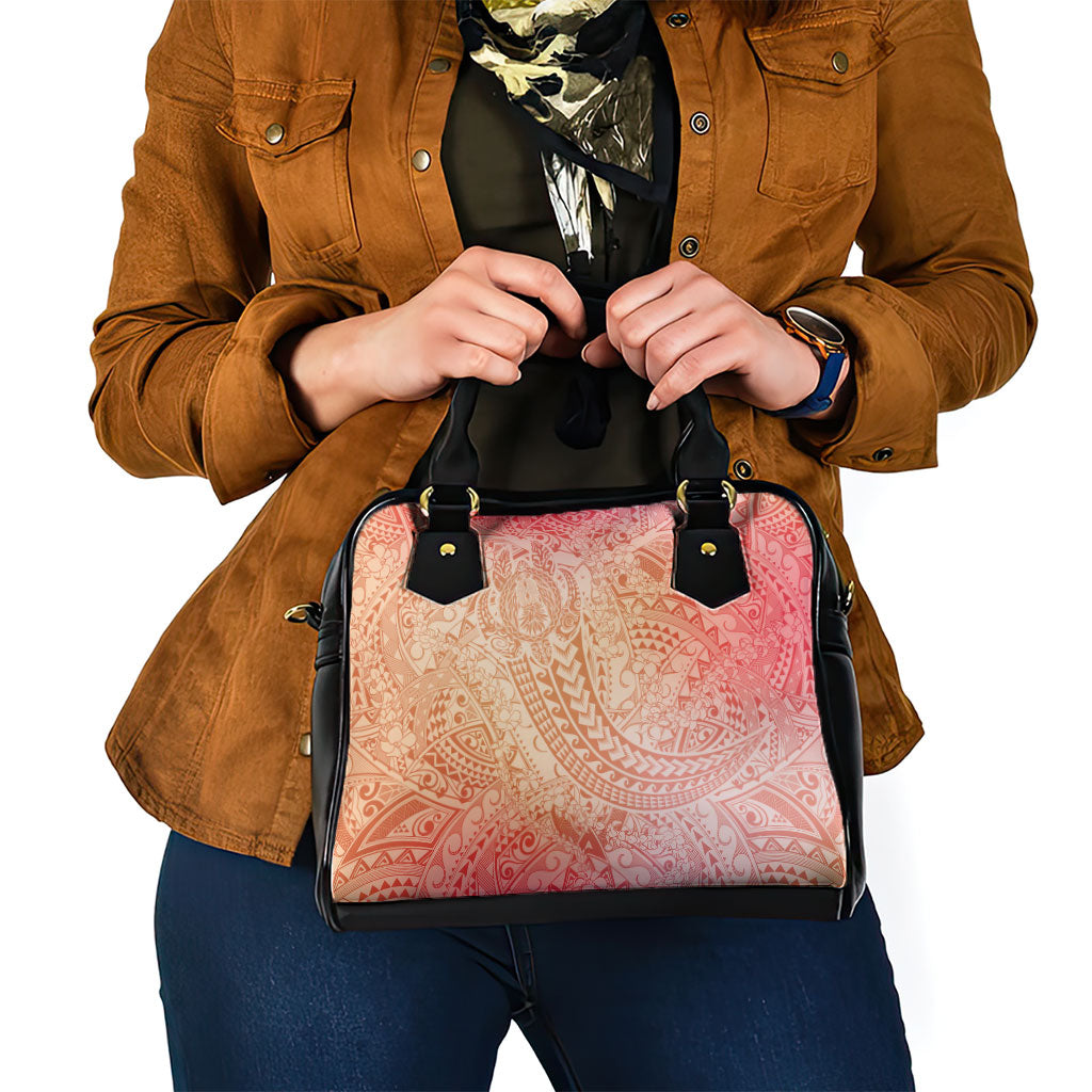 Hawaiian Turtles and Leis Shoulder Handbag Tribal Kakau Pattern Peach Fuzz Color