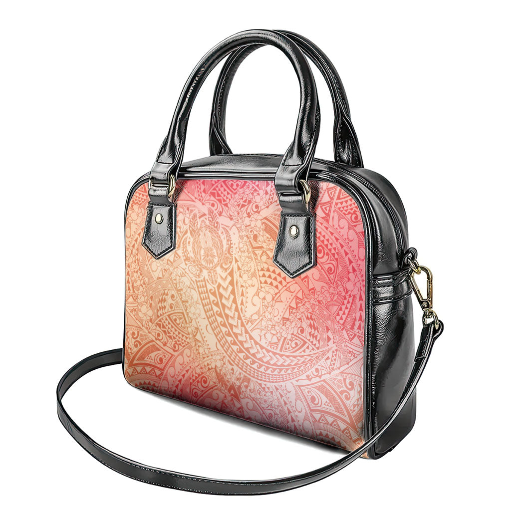 Hawaiian Turtles and Leis Shoulder Handbag Tribal Kakau Pattern Peach Fuzz Color