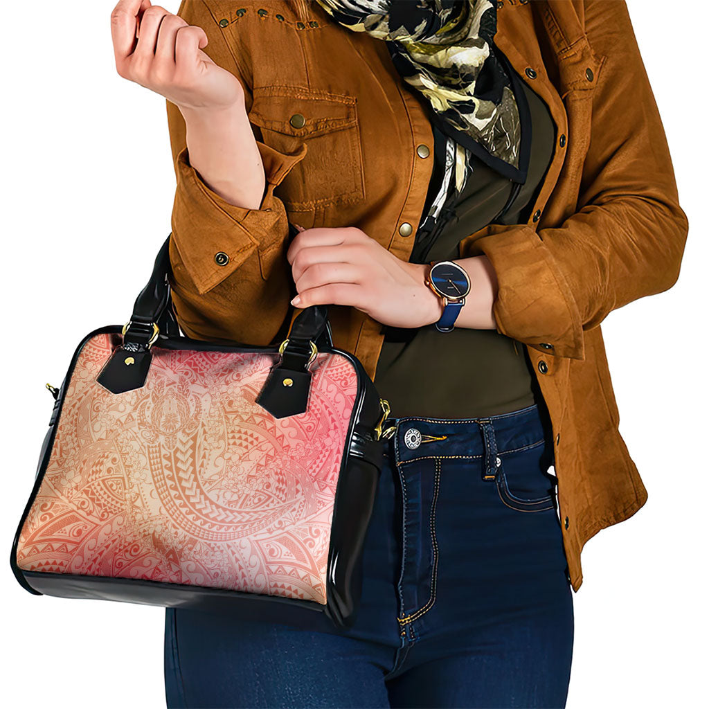 Hawaiian Turtles and Leis Shoulder Handbag Tribal Kakau Pattern Peach Fuzz Color