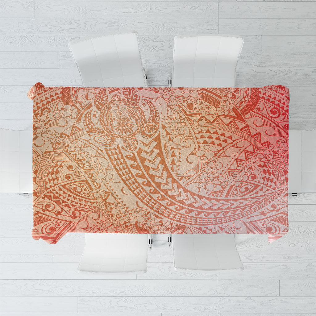 Hawaiian Turtles and Leis Tablecloth Tribal Kakau Pattern Peach Fuzz Color