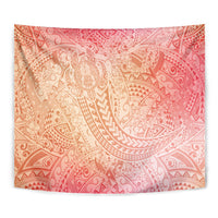 Hawaiian Turtles and Leis Tapestry Tribal Kakau Pattern Peach Fuzz Color