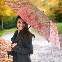 Hawaiian Turtles and Leis Umbrella Tribal Kakau Pattern Peach Fuzz Color