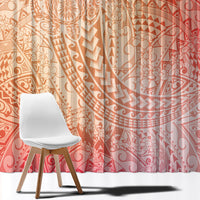 Hawaiian Turtles and Leis Window Curtain Tribal Kakau Pattern Peach Fuzz Color