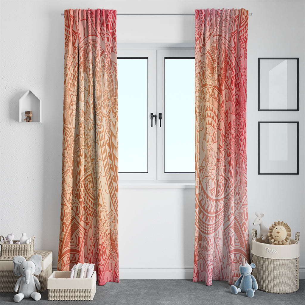 Hawaiian Turtles and Leis Window Curtain Tribal Kakau Pattern Peach Fuzz Color