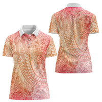 Hawaiian Turtles and Leis Women Polo Shirt Tribal Kakau Pattern Peach Fuzz Color