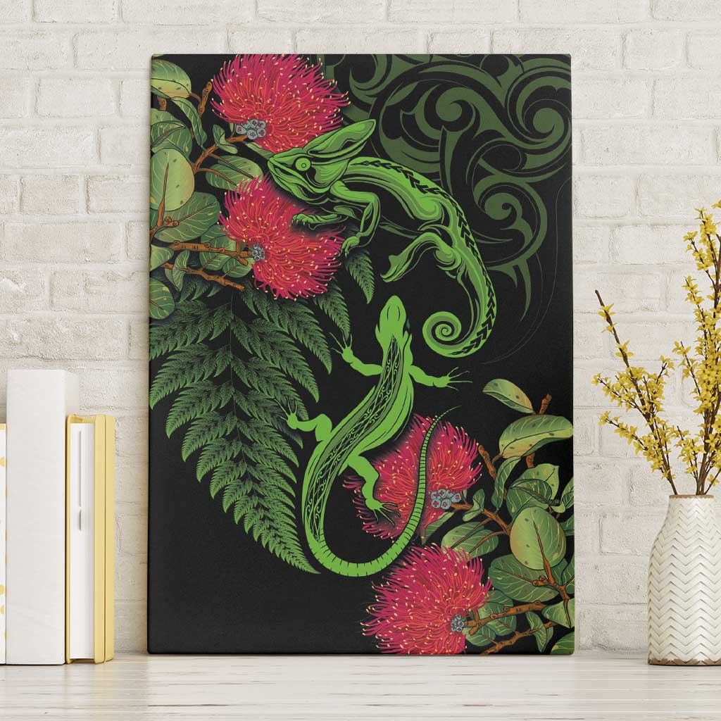 New Zealand Chameleon and Gecko Canvas Wall Art Maori Silver Fern and Pohutukawa Decoration LT03 Without Frame Green - Polynesian Pride