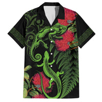 New Zealand Chameleon and Gecko Family Matching Off The Shoulder Long Sleeve Dress and Hawaiian Shirt Maori Silver Fern and Pohutukawa Decoration