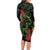 New Zealand Chameleon and Gecko Long Sleeve Bodycon Dress Maori Silver Fern and Pohutukawa Decoration