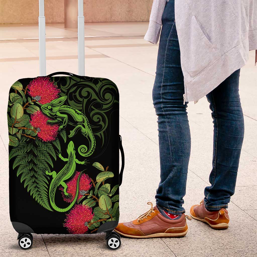 New Zealand Chameleon and Gecko Luggage Cover Maori Silver Fern and Pohutukawa Decoration