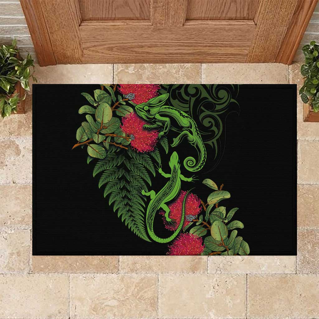 New Zealand Chameleon and Gecko Rubber Doormat Maori Silver Fern and Pohutukawa Decoration LT03 Green - Polynesian Pride