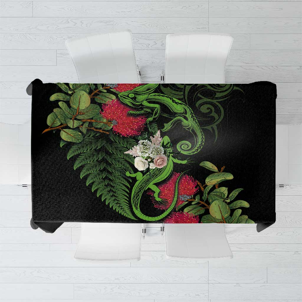 New Zealand Chameleon and Gecko Tablecloth Maori Silver Fern and Pohutukawa Decoration LT03 Green - Polynesian Pride