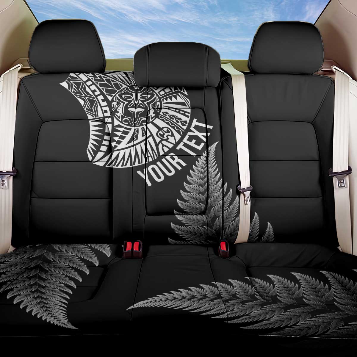 Personalised New Zealand Maori Art Tattoo and Silver Fern Back Car Seat Cover