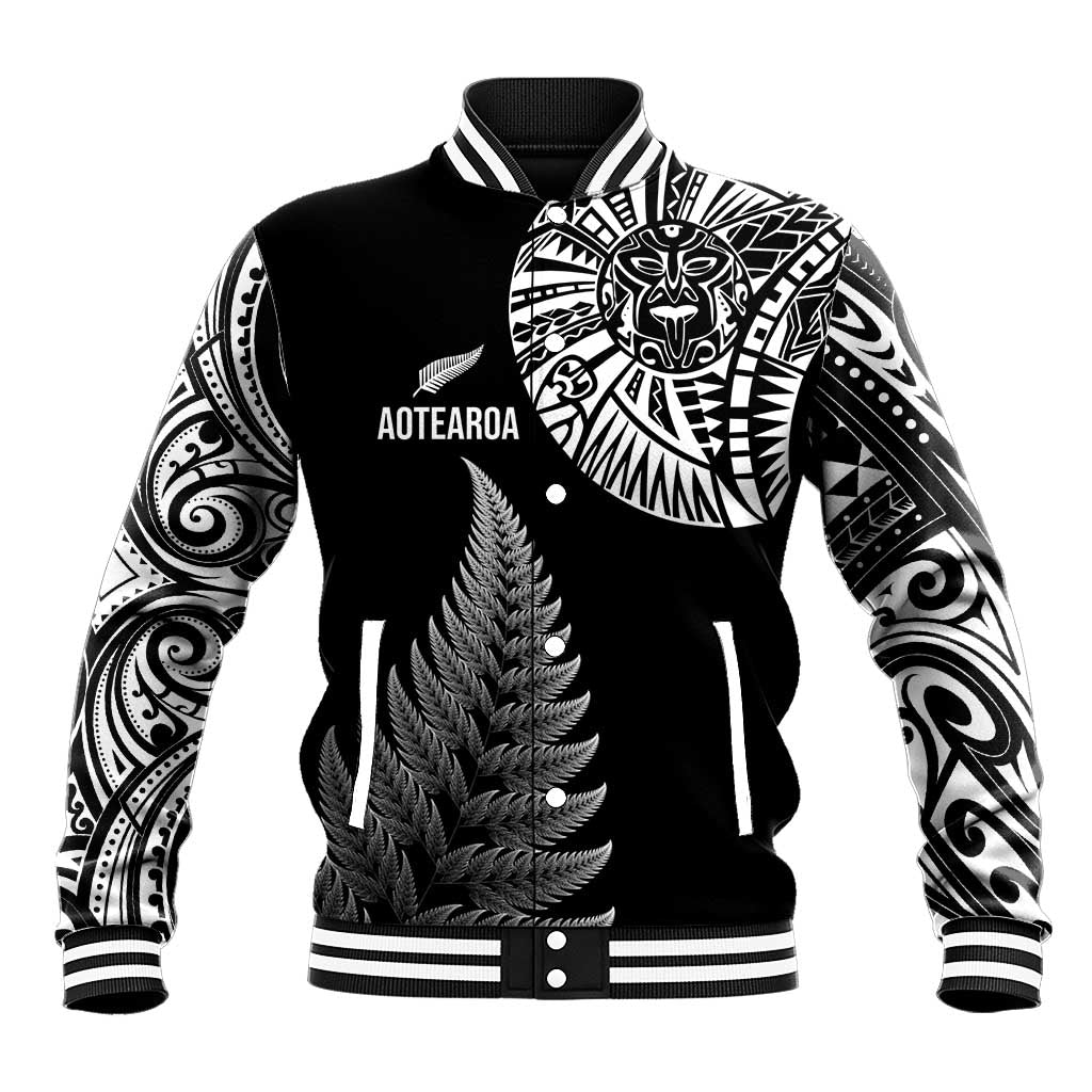 Personalised New Zealand Maori Art Tattoo and Silver Fern Baseball Jacket LT03 Unisex Black - Polynesian Pride