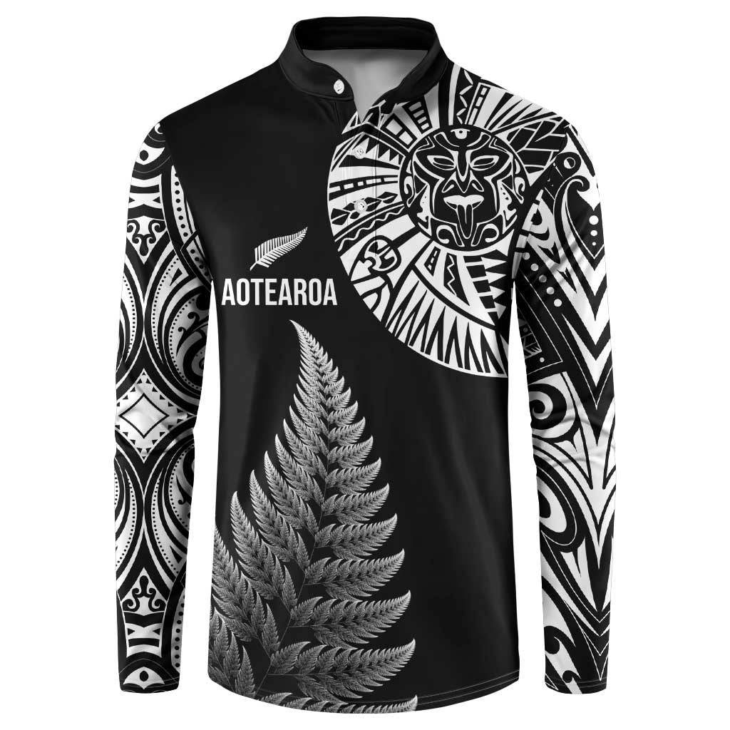 Personalised New Zealand Maori Art Tattoo and Silver Fern Button Sweatshirt LT03 Black - Polynesian Pride