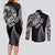 Personalised New Zealand Maori Art Tattoo and Silver Fern Couples Matching Long Sleeve Bodycon Dress and Long Sleeve Button Shirt