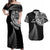 Personalised New Zealand Maori Art Tattoo and Silver Fern Couples Matching Off Shoulder Maxi Dress and Hawaiian Shirt