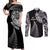 Personalised New Zealand Maori Art Tattoo and Silver Fern Couples Matching Off Shoulder Maxi Dress and Long Sleeve Button Shirt