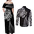 Personalised New Zealand Maori Art Tattoo and Silver Fern Couples Matching Off Shoulder Maxi Dress and Long Sleeve Button Shirt