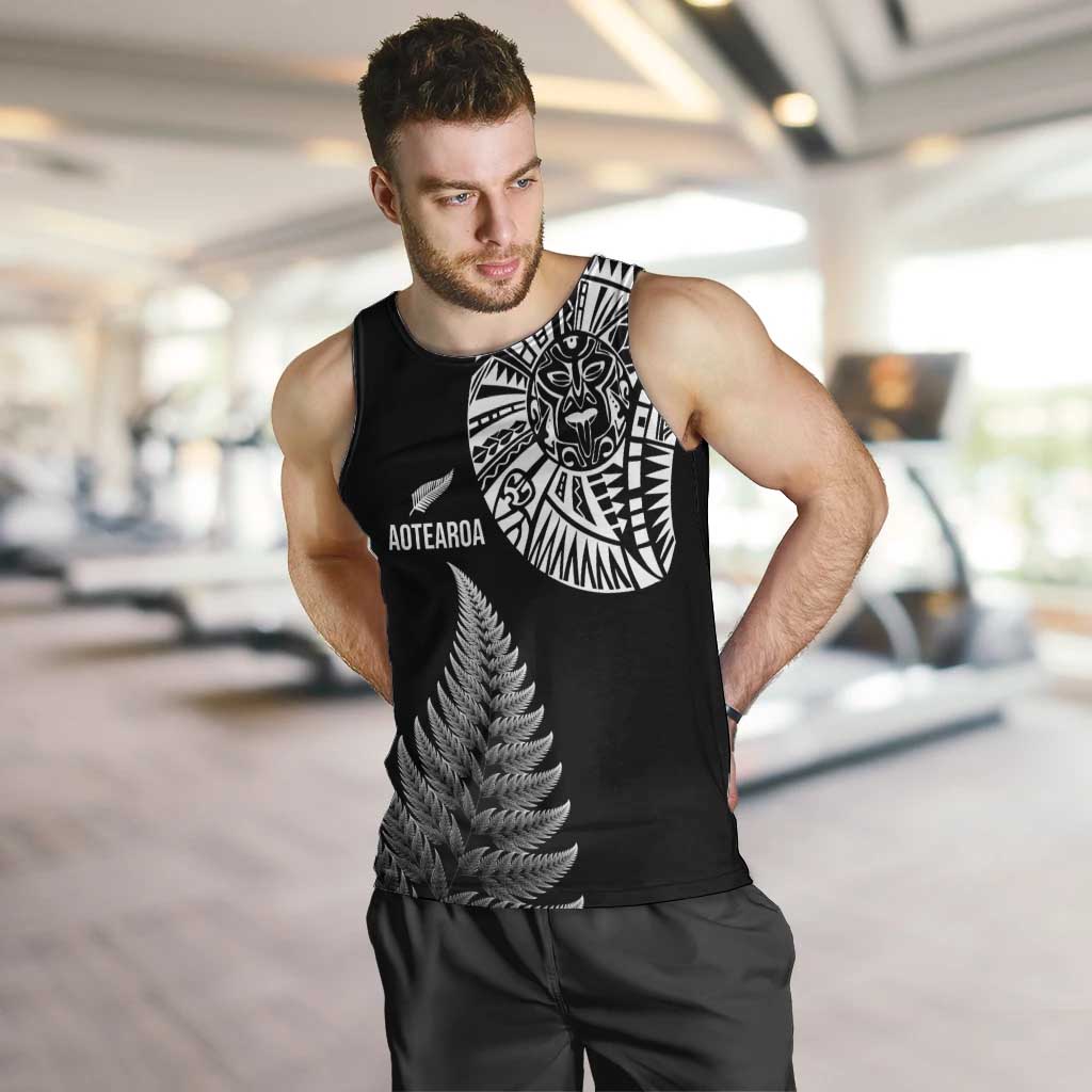 Personalised New Zealand Maori Art Tattoo and Silver Fern Men Tank Top LT03 Black - Polynesian Pride