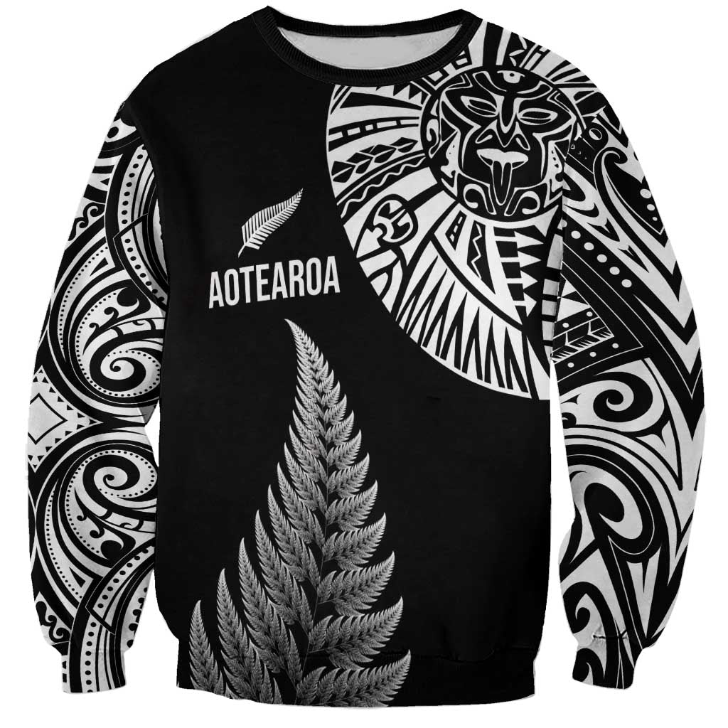 Personalised New Zealand Maori Art Tattoo and Silver Fern Sweatshirt LT03 Unisex Black - Polynesian Pride