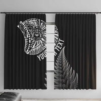 Personalised New Zealand Maori Art Tattoo and Silver Fern Window Curtain LT03 With Hooks Black - Polynesian Pride