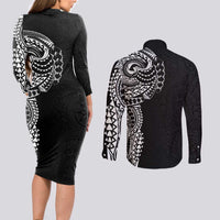 Polynesian Art Traditional Tattoo Pattern Couples Matching Long Sleeve Bodycon Dress and Long Sleeve Button Shirt LT03 - Polynesian Pride