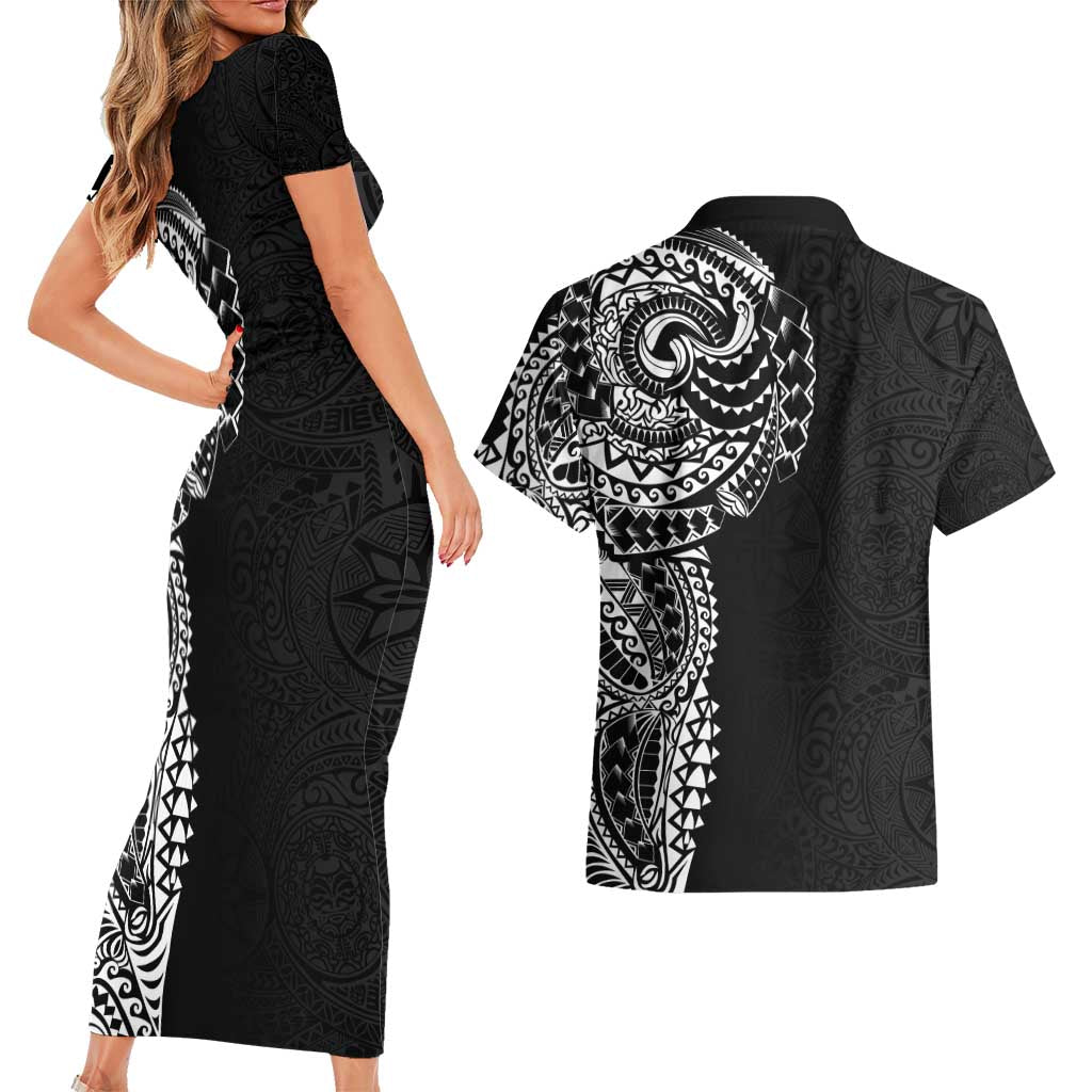 Polynesian Art Traditional Tattoo Pattern Couples Matching Short Sleeve Bodycon Dress and Hawaiian Shirt LT03 - Polynesian Pride