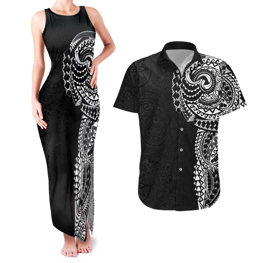 Polynesian Art Traditional Tattoo Pattern Couples Matching Tank Maxi Dress and Hawaiian Shirt LT03 Black - Polynesian Pride