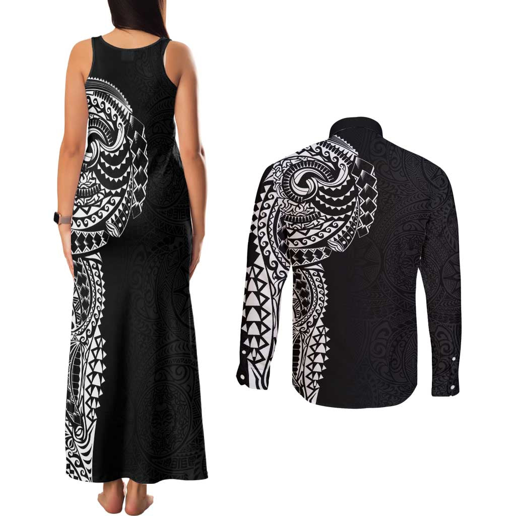 Polynesian Art Traditional Tattoo Pattern Couples Matching Tank Maxi Dress and Long Sleeve Button Shirt LT03 - Polynesian Pride