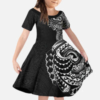 Polynesian Art Traditional Tattoo Pattern Family Matching Long Sleeve Bodycon Dress and Hawaiian Shirt LT03 Daughter's Dress Black - Polynesian Pride