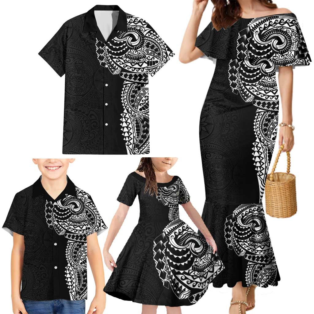 Polynesian Art Traditional Tattoo Pattern Family Matching Mermaid Dress and Hawaiian Shirt