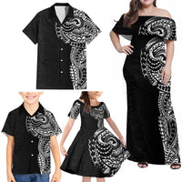 Polynesian Art Traditional Tattoo Pattern Family Matching Off Shoulder Maxi Dress and Hawaiian Shirt LT03 - Polynesian Pride
