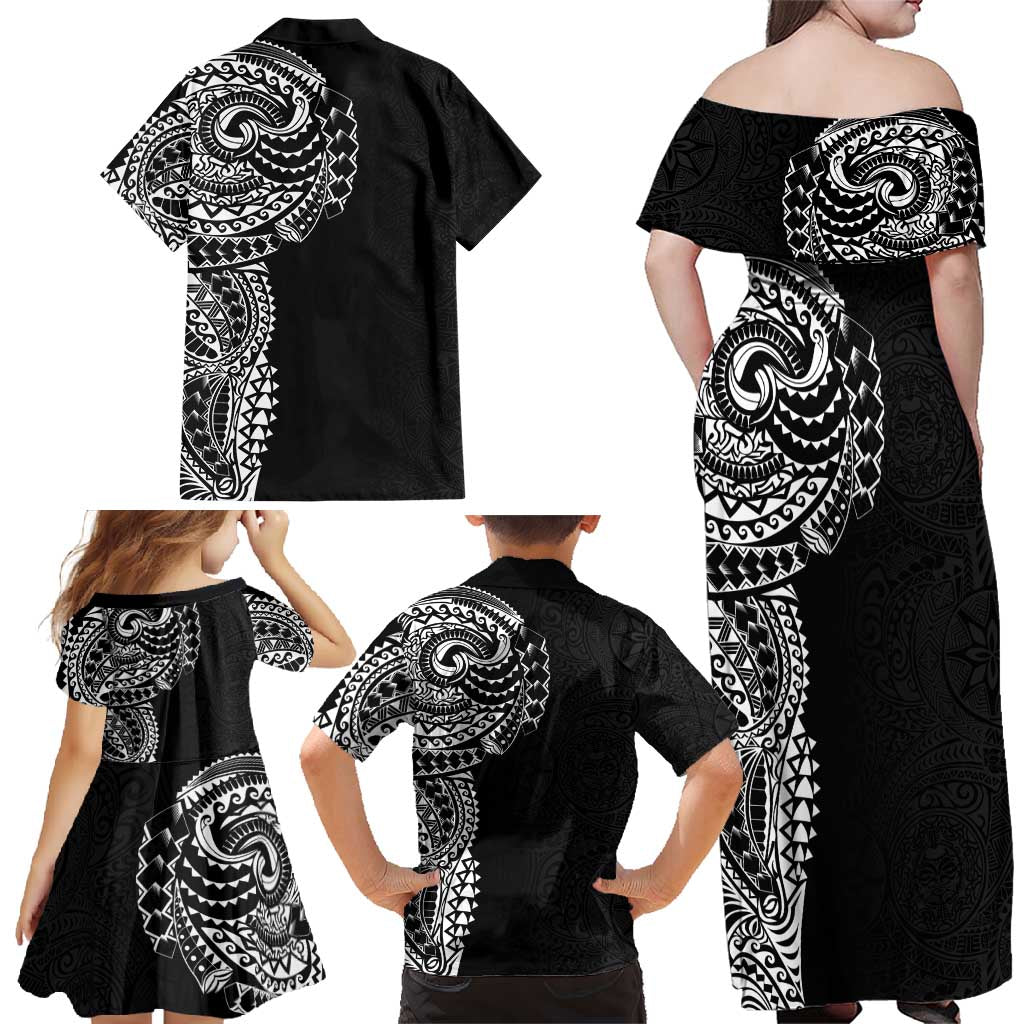 Polynesian Art Traditional Tattoo Pattern Family Matching Off Shoulder Maxi Dress and Hawaiian Shirt LT03 - Polynesian Pride