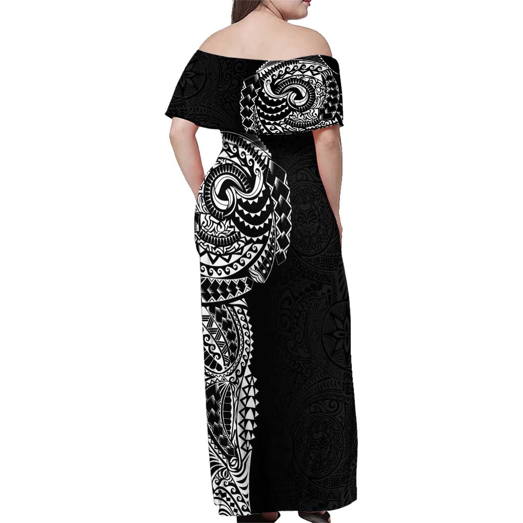 Polynesian Art Traditional Tattoo Pattern Family Matching Off Shoulder Maxi Dress and Hawaiian Shirt LT03 - Polynesian Pride