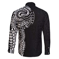 Polynesian Art Traditional Tattoo Pattern Family Matching Off Shoulder Short Dress and Hawaiian Shirt