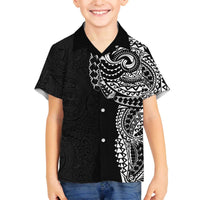 Polynesian Art Traditional Tattoo Pattern Family Matching Off Shoulder Short Dress and Hawaiian Shirt