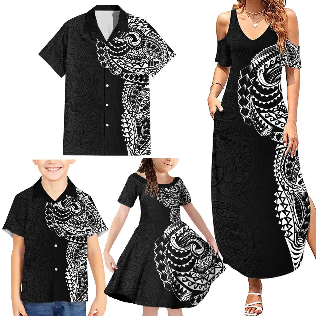 Polynesian Art Traditional Tattoo Pattern Family Matching Summer Maxi Dress and Hawaiian Shirt