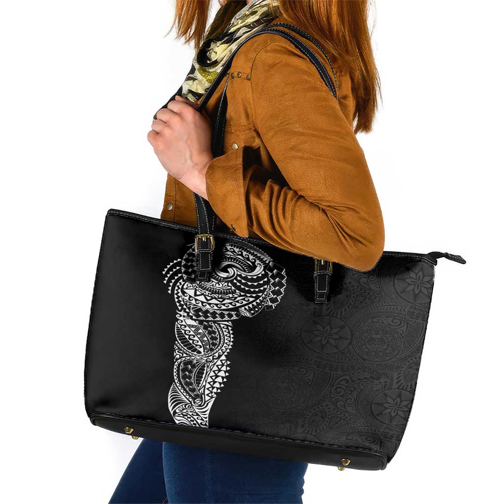 Polynesian Art Traditional Tattoo Pattern Leather Tote Bag LT03 Black - Polynesian Pride