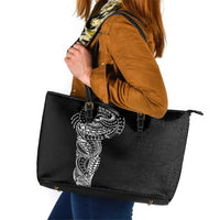 Polynesian Art Traditional Tattoo Pattern Leather Tote Bag LT03 Black - Polynesian Pride