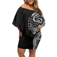 Polynesian Art Traditional Tattoo Pattern Off Shoulder Short Dress LT03 Women Black - Polynesian Pride