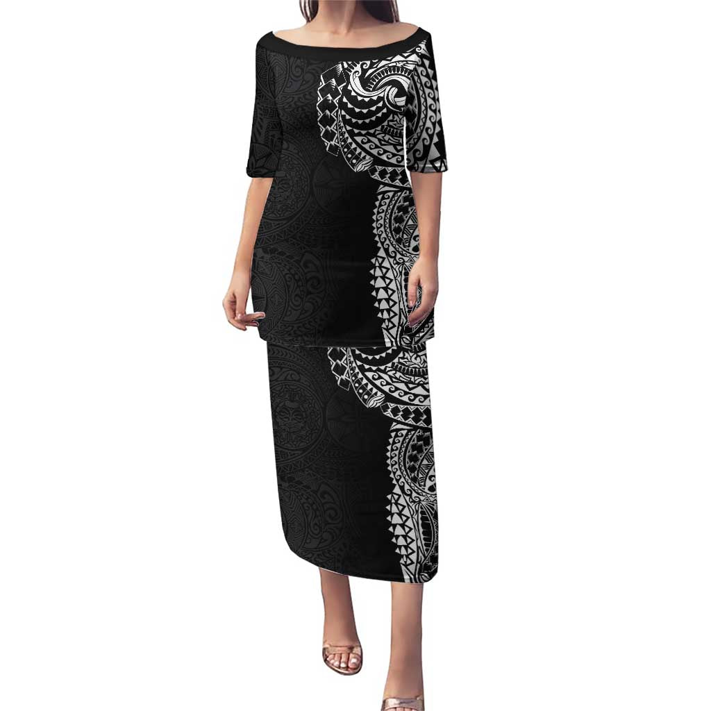 Polynesian Art Traditional Tattoo Pattern Puletasi LT03 Long Dress Black - Polynesian Pride