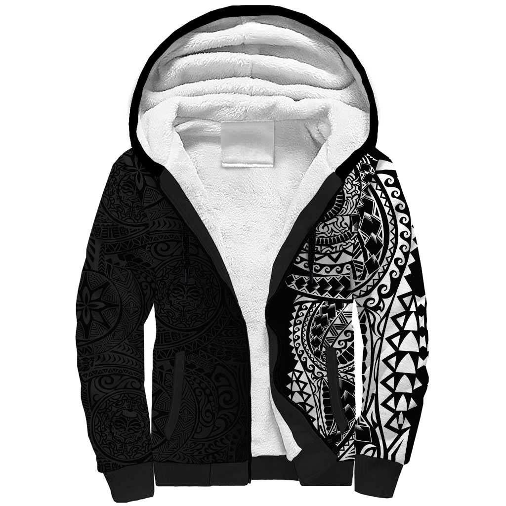 Polynesian Art Traditional Tattoo Pattern Sherpa Hoodie LT03 Unisex Black - Polynesian Pride