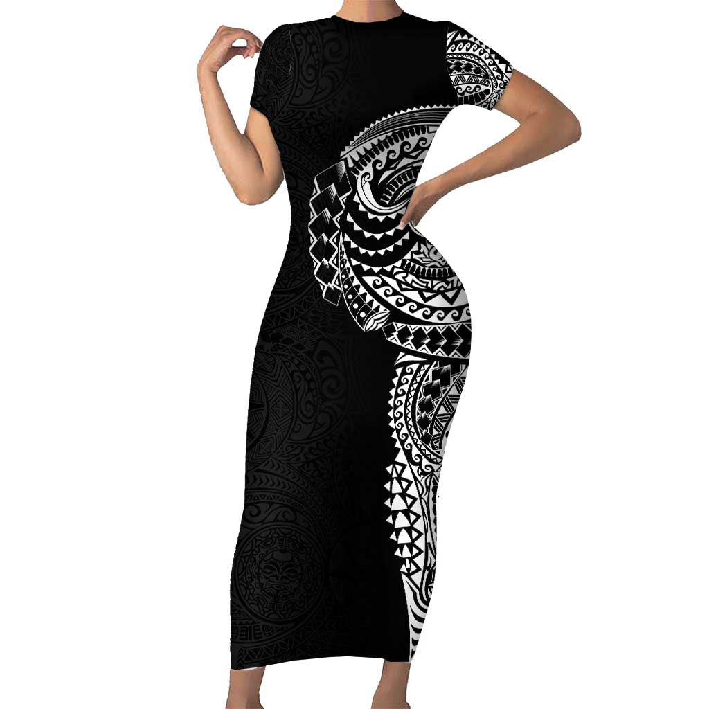 Polynesian Art Traditional Tattoo Pattern Short Sleeve Bodycon Dress