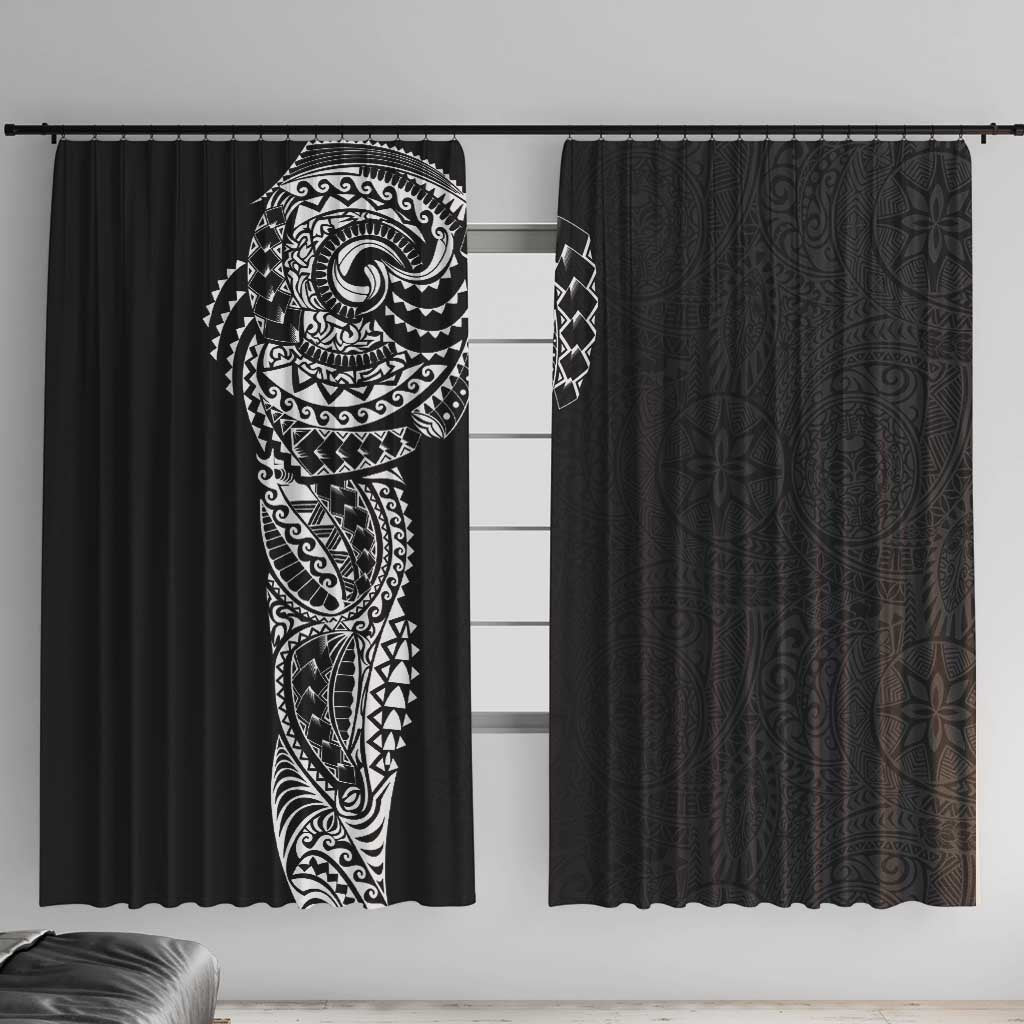Polynesian Art Traditional Tattoo Pattern Window Curtain LT03 With Hooks Black - Polynesian Pride