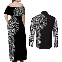 Polynesian Art Traditional Tattoo Couples Matching Off Shoulder Maxi Dress and Long Sleeve Button Shirt Simple Style LT03 - Polynesian Pride